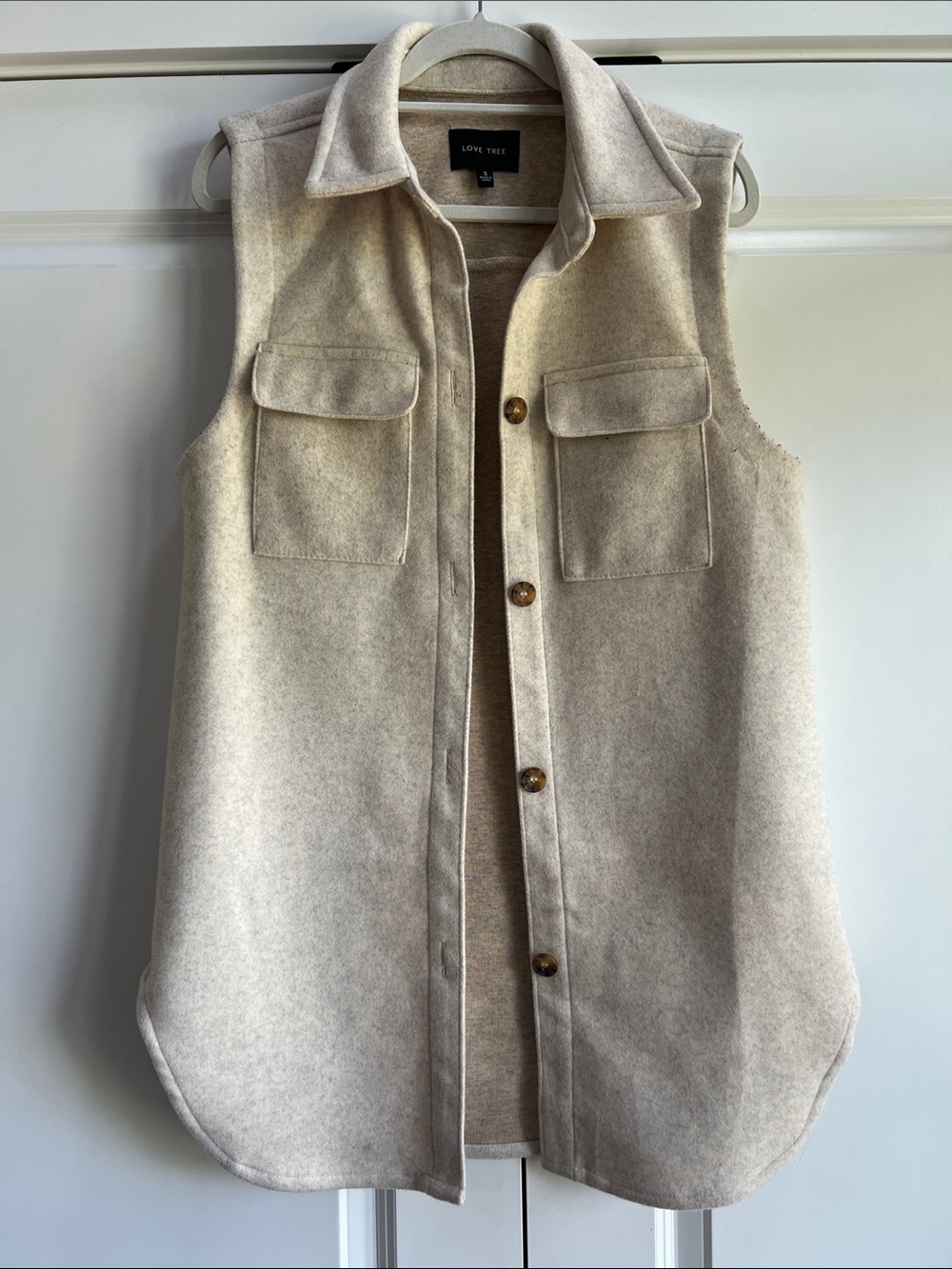 Love Tree Cream Sleeveless Wool-Blend Button-Front Vest